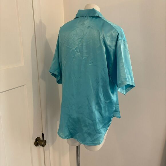 Sarah Spencer size Small Floral Embroidered Vintage Satin Pajama Button Up Top - Picture 2 of 9